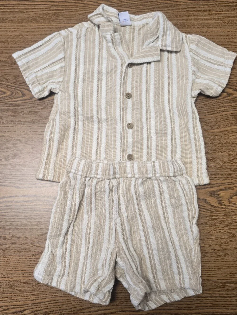 Kids Neutral Striped Button-Front Top And Shorts 12-18 Mo